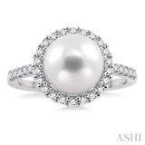 9x9MM Cultured Pearl and 3/8 Ctw Round Cut Diamond Ring in 14K White Gold