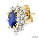 5x3MM Oval Cut Sapphire and 1/4 ctw Round Cut Diamond Earrings in 14K Yellow Gold
