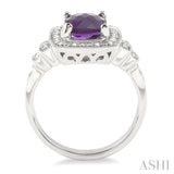9x7 MM Cushion Shape Amethyst and 1/10 ctw Single Cut Diamond Ring in Sterling Silver