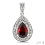 9x6 MM Pear Shape Garnet and 1/20 ctw Single Cut Diamond Earrings in Sterling Silver