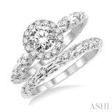 3/8 Ctw Diamond Wedding Set with 1/3 Ctw Round Cut Engagement Ring and 1/20 Ctw Wedding Band in 14K White Gold