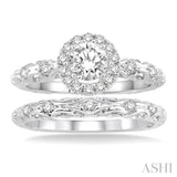 3/8 Ctw Diamond Wedding Set with 1/3 Ctw Round Cut Engagement Ring and 1/20 Ctw Wedding Band in 14K White Gold