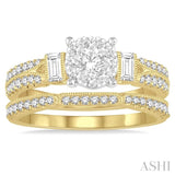 1 Ctw Diamond Lovebright Bridal Set with 3/4 Ctw Engagement Ring and 1/5 Ctw Wedding Band in 14K Yellow and White Gold