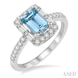 7x5 MM Emerald Cut Aquamarine and 1/2 Ctw Diamond Semi Precious Ring in 14K White Gold