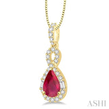 7x5 MM Pear Shape Ruby and 1/3 ctw Diamond Precious Pendant in 14K Yellow Gold with Chain