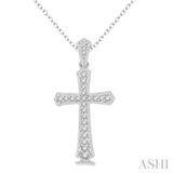 1/6 ctw Cross Charm Round Cut Diamond Pendant With Link Chain in 10K White Gold