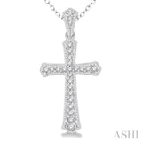 1/6 ctw Cross Charm Round Cut Diamond Pendant With Link Chain in 10K White Gold
