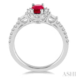 6x4 MM Oval Shape Ruby and 3/8 ctw Diamond Precious Ring in 14K White Gold