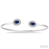 6x4 MM Oval Cut Sapphire & 1/5 Ctw Round Cut Diamond Precious Flexi Bangle in 14K White Gold