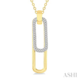 3/8 ctw Two Tone Paperclip Round Cut Diamond Pendant With Chain in 14K Yellow and White Gold
