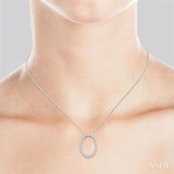 1 ctw Oval Shape Window Round Cut Diamond Pendant With Chain in 14K White Gold