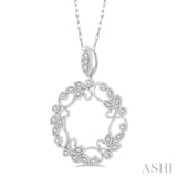 1/5 ctw Lattice Paisley Round Cut Diamond Circle Pendant With Chain in 10K White Gold