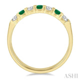 2.6 MM Emerald and 1/4 ctw Round Cut Diamond Precious Wedding Band in 14K Yellow Gold