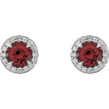 14K White 3.5 mm Natural Mozambique Garnet & 1/8 CTW Natural Diamond Earrings