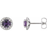 14K White 4 mm Lab-Grown Alexandrite & 1/10 CTW Natural Diamond Earrings