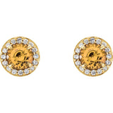 14K Yellow 4 mm Natural Citrine & 1/10 CTW Natural Diamond Earrings