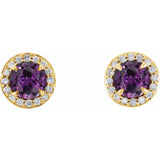 14K Yellow 4.5 mm Lab-Grown Alexandrite & 1/6 CTW Natural Diamond Earrings