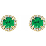 14K Yellow 4.5 mm Natural Emerald & 1/6 CTW Natural Diamond Earrings