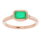 14K Rose Lab-Grown Emerald & .02 CTW Natural Diamond Ring