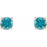 14K Rose 4 mm Natural Blue Zircon Stud Earrings