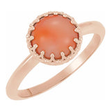 14K Rose 5 mm Natural Pink Coral Crown Cabochon Ring