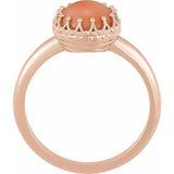 14K Rose 5 mm Natural Pink Coral Crown Cabochon Ring