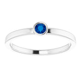 14K White 3 mm Natural Blue Sapphire Ring