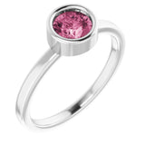 Rhodium-Plated Sterling Silver 5.5 mm Natural Pink Tourmaline Ring