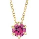 14K Yellow 5 mm Natural Pink Tourmaline Solitaire 16-18" Necklace