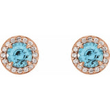 14K Rose 5 mm Natural Blue Zircon & 1/8 CTW Natural Diamond Earrings