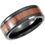 Black PVD Cobalt 8 mm Casted Wood Inlay Comfort-Fit Band Size 9.5