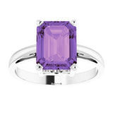 14K White Natural Amethyst Scroll Setting® Ring