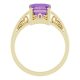 14K Yellow Natural Amethyst Scroll Setting® Ring