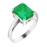 14K White Lab-Grown Emerald Scroll Setting® Ring