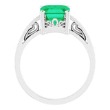 14K White Lab-Grown Emerald Scroll Setting® Ring