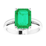 14K White Lab-Grown Emerald Scroll Setting® Ring