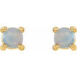 14K Yellow 4 mm Natural White Opal Earrings