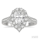 5/8 ctw Pear Shape Mount Round Cut Diamond Semi-Mount Engagement Ring in 14K White Gold