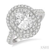 1 ctw Oval Shape Semi-Mount Double Row Diamond Engagement Ring in 14K White Gold
