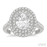 1 ctw Oval Shape Semi-Mount Double Row Diamond Engagement Ring in 14K White Gold