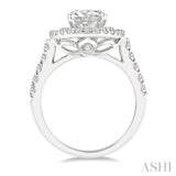1 ctw Oval Shape Semi-Mount Double Row Diamond Engagement Ring in 14K White Gold