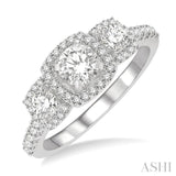 1 Ctw Cushion Shape Past, Present & Future Diamond Engagement Ring With 3/8 Ct Round Cut Center Stone in 14K White Gold