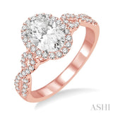 1/2 ctw Oval Cut Diamond Ladies Engagement Ring with 1/3 ct Oval Cut Center Stone in 14K Rose and White Gold