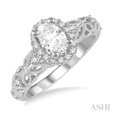 1/3 ctw Round Diamond Oval Halo Vintage Inspired Semi-Mount Engagement Ring in 14K White Gold