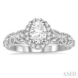 1/3 ctw Round Diamond Oval Halo Vintage Inspired Semi-Mount Engagement Ring in 14K White Gold