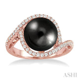 11x11MM Black Cultured Pearl and 1/3 Ctw Round Cut Diamond Ring in 14K Rose Gold