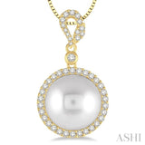 12x12MM Cultured Pearl and 3/8 Ctw Round Cut Diamond Pendant in 14K Yellow Gold with chain