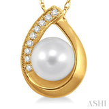 6.5 MM Cultured Pearl and 1/20 Ctw Round Cut Diamond Pendant in 10K Yellow Gold with Chain