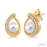 6x6 MM Cultured Pearls and 1/10 Ctw Round Cut Diamond Earrings in 10K Yellow Gold