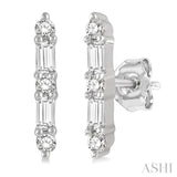 1/6 ctw Solid Bar Baguette and Round Cut Diamond Petite Earring in 10K White Gold